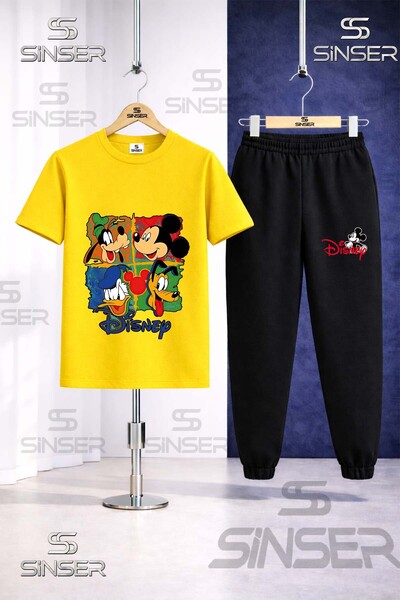 SS SİNSER Children's Disney Characters Square Printed T-Shirt Sweatpants Set