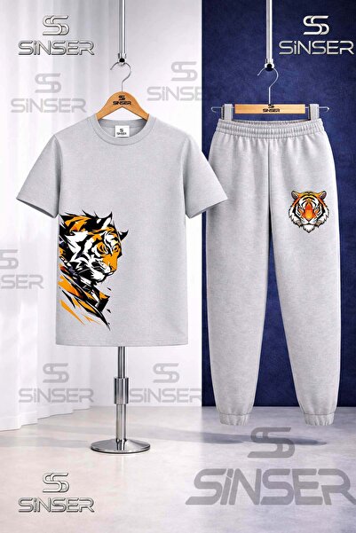 SS SİNSER Children's Tiger Sag Looking Head Printed T-Shirt Tracksuit Set