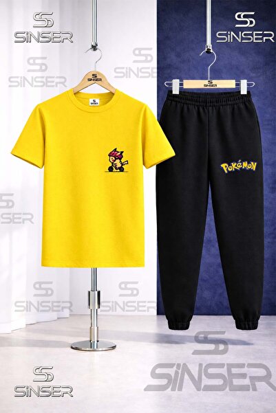 SS SİNSER Children's Pikhacu Bisiklet Suren Printed T-Shirt Sweatpants Set
