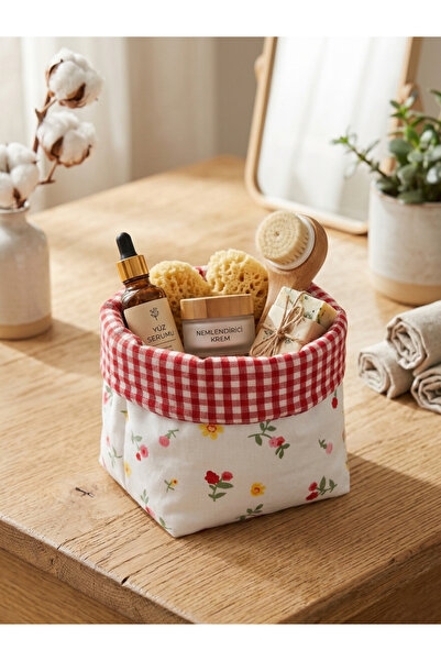 soft rabbit Kırmızı Pötikare ve Çiçek Desenli Çok Amaçlı Organizer - Makyaj, ...