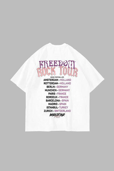 Sekizbiraltı Μπλουζάκι Freedom Rock Tour με στάμπα, υπερμεγέθη, unisex, λευκό