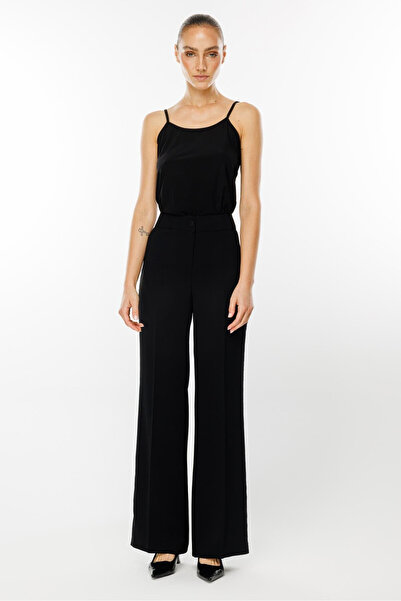 Moda İlgi Μαύρο παντελόνι με λεπτομέρεια στο πλάι, ψηλόμεσο, κομψό σχέδιο, κα...