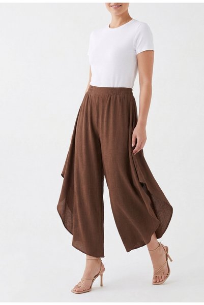 just wear zt High Waist Asymmetrical Cut Loose Pants Skirt Look