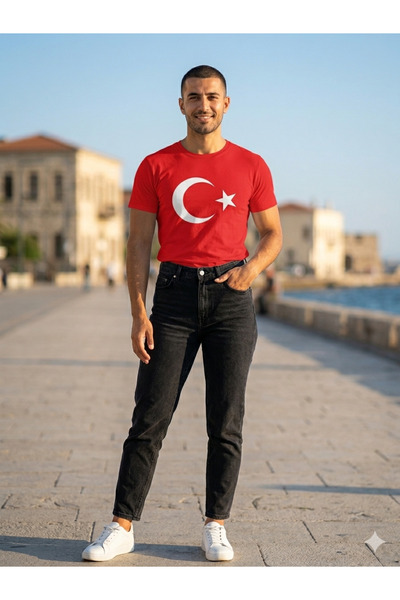 westicgiyim Unisex Kırmızı Ay Yıldız Türk Bayraklı Tişört