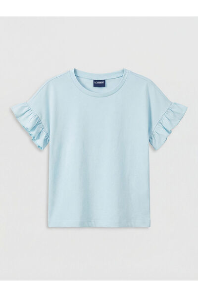 LC Waikiki Trendlucky Girl's T-Shirt with Ruffles and Oval Neckline with a Di...