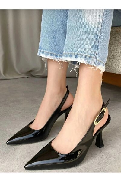 Macs Moda Γυναικεία μαύρα λουστρίνια παπούτσια με μυτερή μύτη και τακούνι, κο...