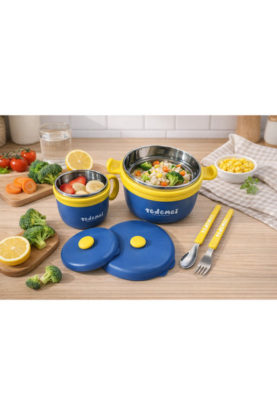 TRio Life Paslanmaz Çelik Sızdırmaz Çatal ve Kaşıklı Bebek Mama Seti 260-500 ...