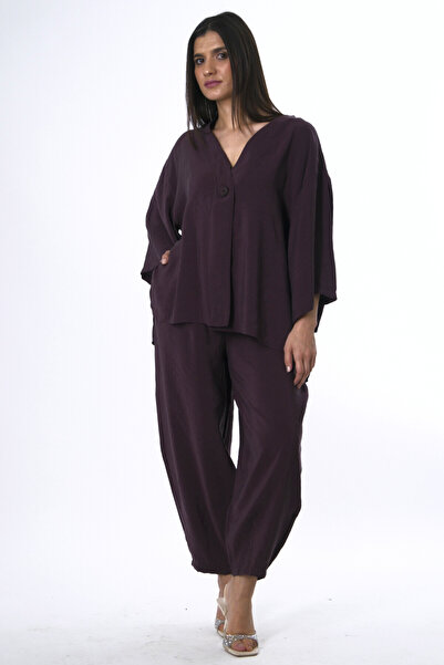 ABBRA Γυναικείο Σετ Παντελόνι Σαλβάρ με Ελαστική Μέση και Ένα Κουμπί