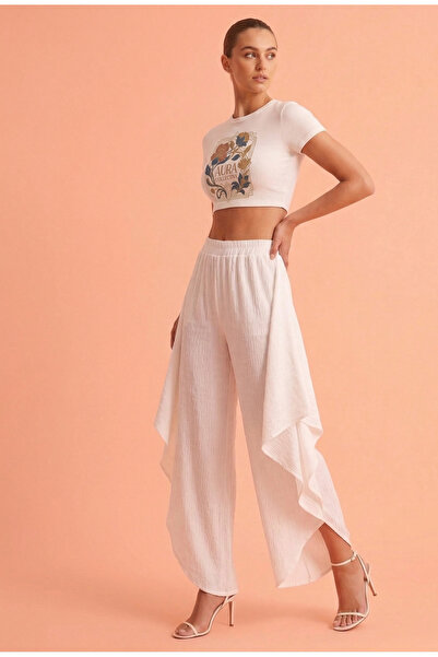 just wear zt High Waist Asymmetrical Cut Loose Pants Skirt Look