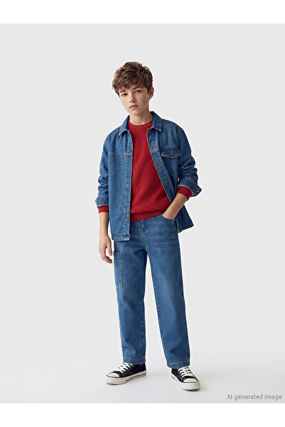 LC Waikiki Nevavm Loose Fit Boys' Cargo Jean Pants with Difference in Color