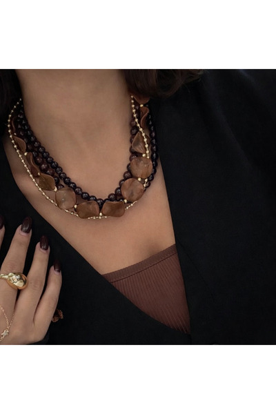 SENTİA ACCSSESORY Coffee Stone and Bead Detailed Necklace