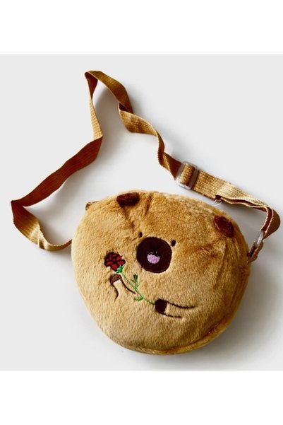 Dinç Spor Plush Teddy Bear Crossbody Bag with Hamburger Figure Children's Sho...