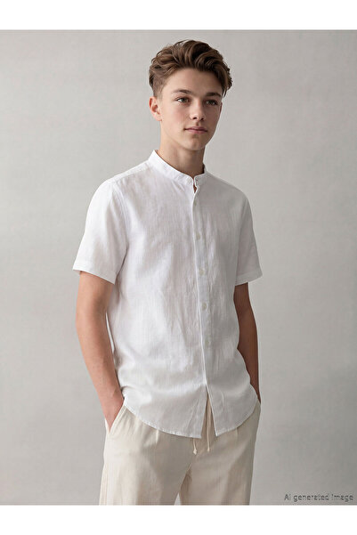 LC Waikiki YK PLUS LCW Παιδικό πουκάμισο Hakim Collar Basic για αγόρια