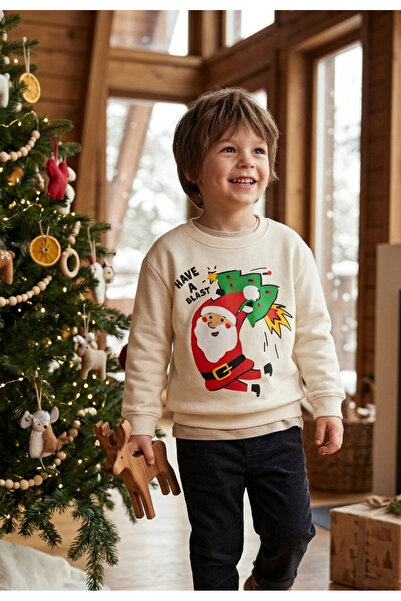 Unisex Çocuk Yılbaşı Desenli Sweatshirt