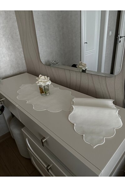 NURHAN HOME COLLECTION Ekru Nakışlı 3 Parça Oda Takım