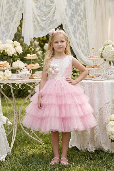 Pamina Κοριτσίστικο φόρεμα με παγιέτες, απλικέ μπουκέτο με μπαλόνια, λεπτομερ...