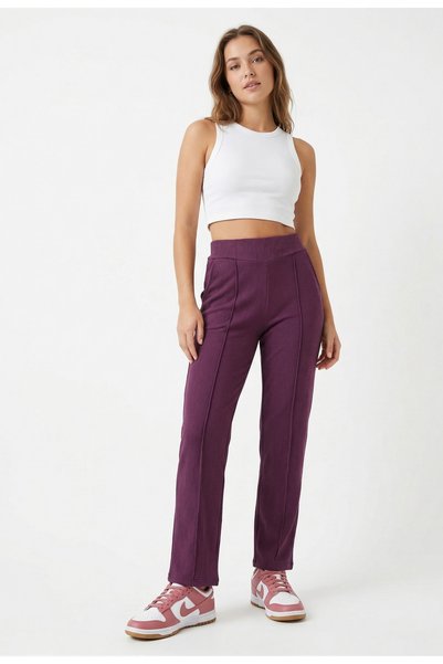 just wear zt High Waist Stitched Detail Fit Pants – Casual & Stylish Comfortable Cut