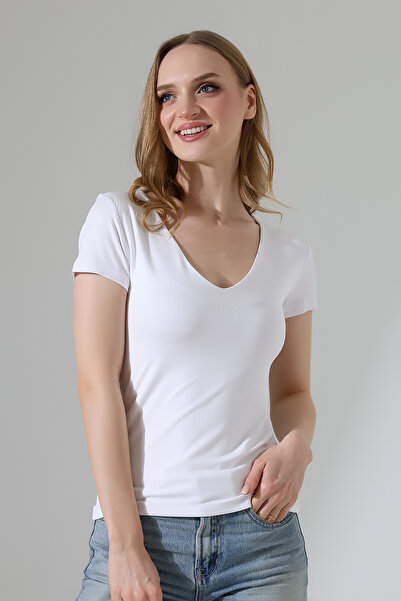 ModaPlaza Women's V-Neck Short Sleeve Viscose Lycra Body 22175