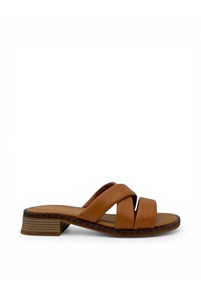 Vieris Shoes Taba Hakiki Deri Günlük Kadın Terlik (05404)