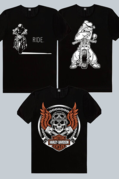 ROCKANDROLL Moto Shadow Black, Basic Motor, Biker Skull 3-pack Ανδρικό T-shir...