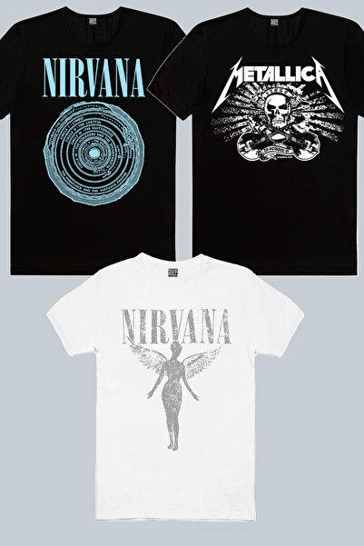 ROCKANDROLL Daire Daire Nirvana Black, Melek Nirvana White, Metallica Skull Γ...