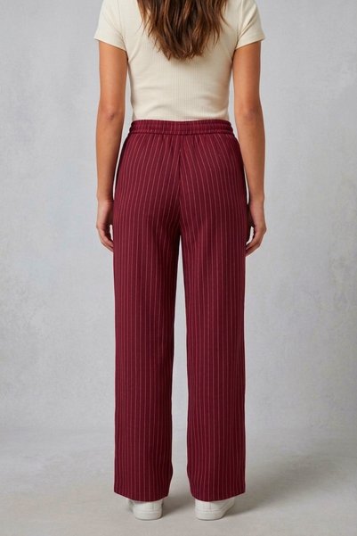 LEY COLLECTİON Women's Trousers Elastic Waist Striped High Waist Wide Leg Pants