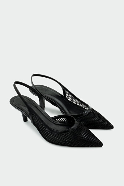 LAMİNTA Scoby File Λεπτομερή Γυναικεία Μαύρα Παπούτσια με Τακούνι