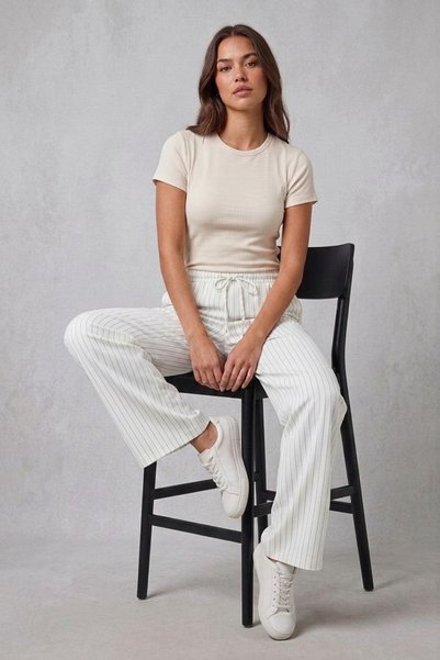 LEY COLLECTİON Women's Trousers Elastic Waist Striped High Waist Wide Leg Pants