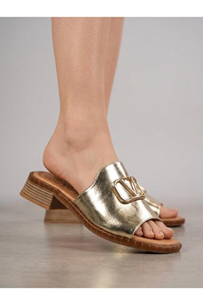 Venüs 26520401Y Γυναικείες παντόφλες με τακούνι από γνήσιο δέρμα με αγκράφα σ...