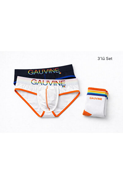 GAV20 Erkek 3'Lü Set Slip Külot Support Pouch Rainbow Logo Premium Rahat + Öz...