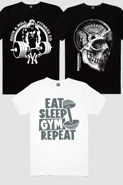 ROCKANDROLL Disk Head Black, Gym Life White, Gorilla Gym 3-pack Ανδρικό T-shi...