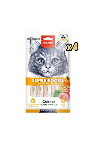 Wanpy Superfood Balkabağı -Kara Lahanalı Krema Kedi Ödülü 5×14 Gr x 4 Adet