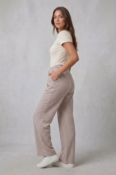 LEY COLLECTİON Women's Trousers Elastic Waist Striped High Waist Wide Leg Pants