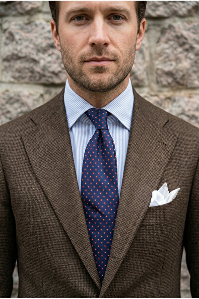 CROATE Μπλε ναυτικό με κόκκινες κουκκίδες 100% μεταξωτή γραβάτα – 8 εκ. Κλασι...