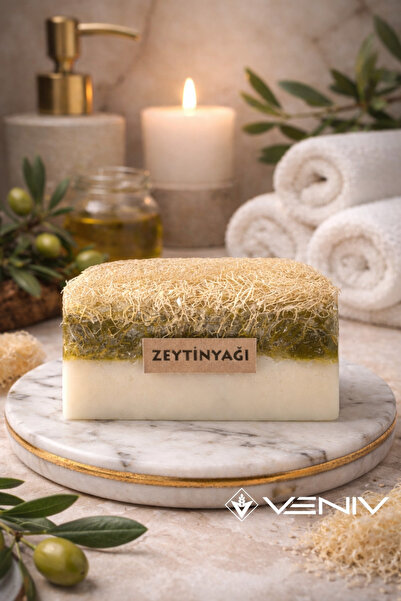 VENİV %100 Doğal Kabak Lifli Sabun - Zeytin Yağlı & Keçi Sütü - 100 gr