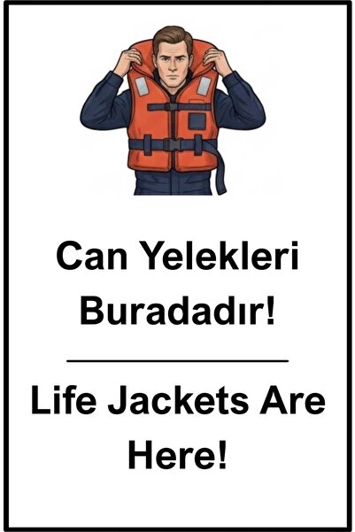 Altınuç Art Design 12X18 cm Can Yelekleri Buradadır Life Jacket Is Here Tekne...