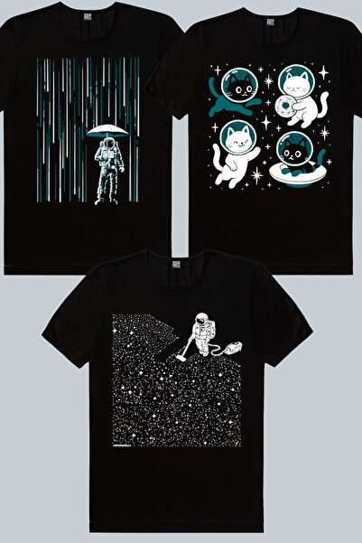 ROCKANDROLL Space Rain, Astro Cats, Astronaut with Broom 3-pack Ανδρικό T-shi...