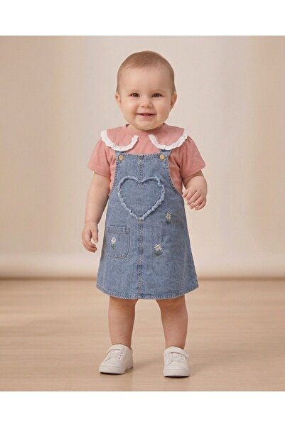 Ege Bebek Baby Girl Summer Denim Gilet and T-Shirt 2-Piece Set, 6-9-12-18-24 ...