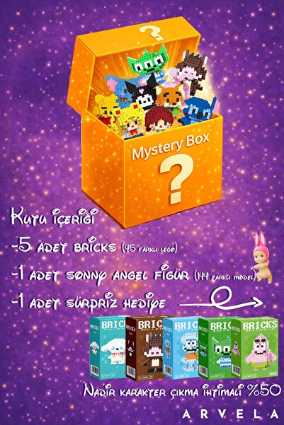 Arvela Bricks Mystery Box Özel Kutu – 5 Adet Bricks Karakter + Sonny Angel Fi...