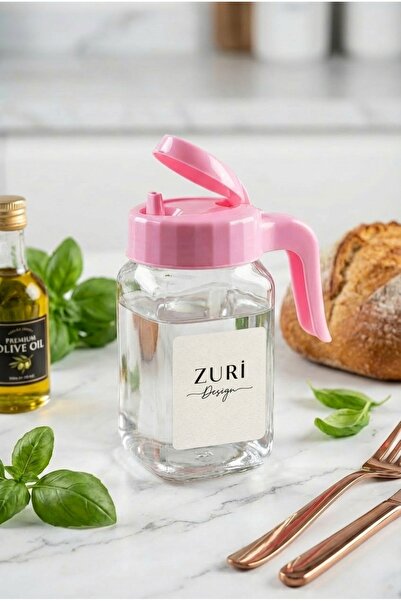 ZURİ DESİGN Cam Sürahi Kapaklı ve Akıtma Uçlu Kulplu Şeffaf Cam Sürahi Pembe ...