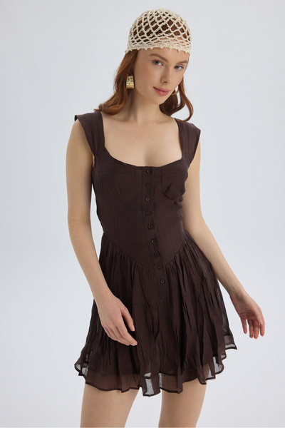 BOHEMAİ Serena Buttoned Coffee Mini Dress