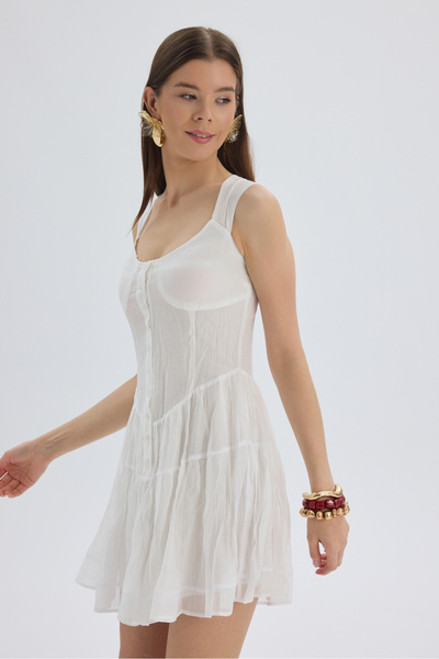 BOHEMAİ Serena Buttoned Ecru Mini Dress