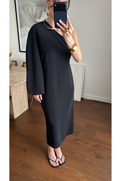 FMN Butik Μακρύ φόρεμα μίντι, κομψό, με μονό μανίκι νυχτερίδα και ανοιχτούς ώ...