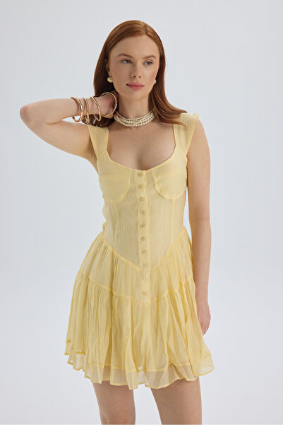 BOHEMAİ Serena Buttoned Yellow Mini Dress