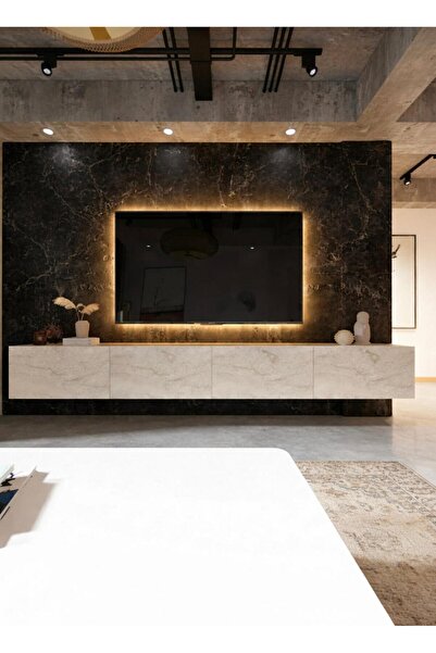 joy mob Joy Tv Ünitesi Tv Sehpası Alt Modül Traverten 240 Cm Mdf