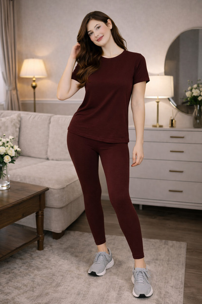 MyBen Women's Cotton Coffee Color Tights Pajama Set