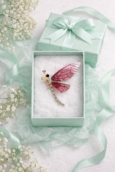 PULİNİN DÜKKANI Pembe Yusufçuk Broş – Taş Detaylı Zarif Dragonfly Brooch | He...