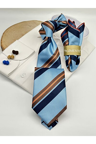 Gutiero Κλασική γραβάτα με μπλε ριγέ μαντήλι