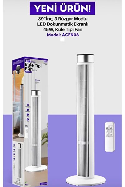 aetcr ACFN08 39" Kule Tipi Fan - 45W Güç, 3 Rüzgar Modlu, Zaman Ayarlı, LED D...