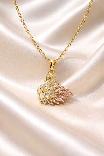Jewelliss Zircon Stone Swan Necklace Gold Color Plated Elegant Women's Neckla...